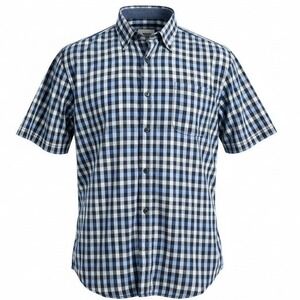 Horst Button Down Shirt Men XXL Blue Gingham Check Short Sleeve Cotton‎ Pocket